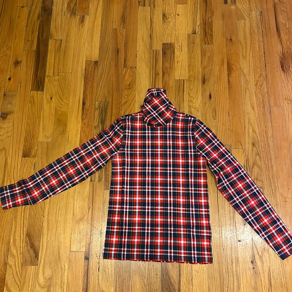 Tissue turtleneck in plaid. Dark evening jcrew